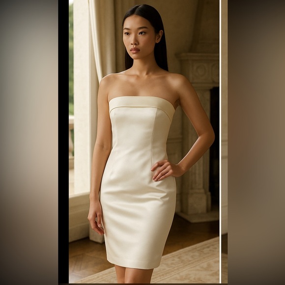 NWT Ralph Lauren Ivory Stretch Satin Bow Back Cocktail Dress $265.   Size 4 - Picture 7 of 9